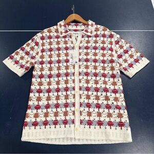 NWT Wax London Porto Ecru and Multicolour Splash Crochet Knitted Shirt